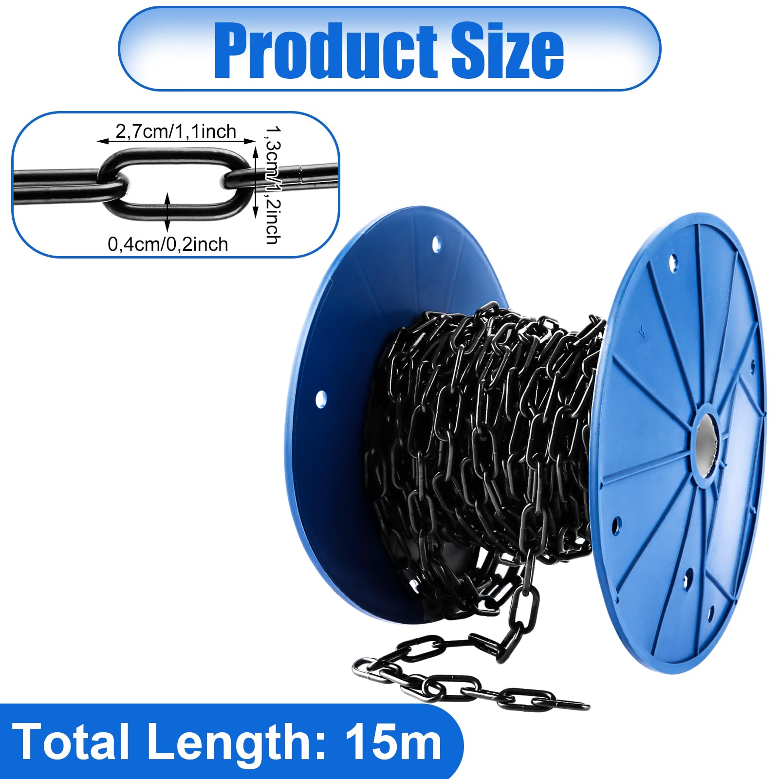 Catena in metallo da 15 m, 3 mm, in acciaio al carbonio, per catena di lampada, catena per cani e catene di intercettazione