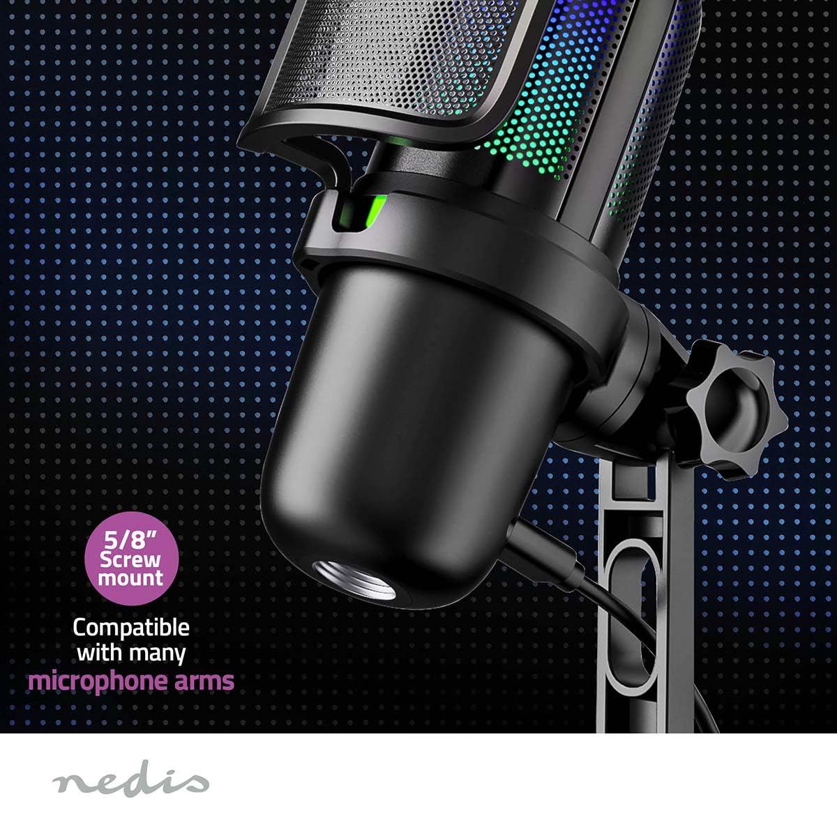 NEDIS Microfono per streaming e gioco - utilizzato per: desktop/notebook - USB Type-A - interruttore on/off - filtro POP