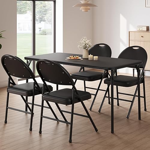 Miniatura 8 de Paquete de 4 sillas plegables con marco de metal con cojín acolchado y respaldo, asiento tapizado de piel sintética de 350 libras, sillas plegables