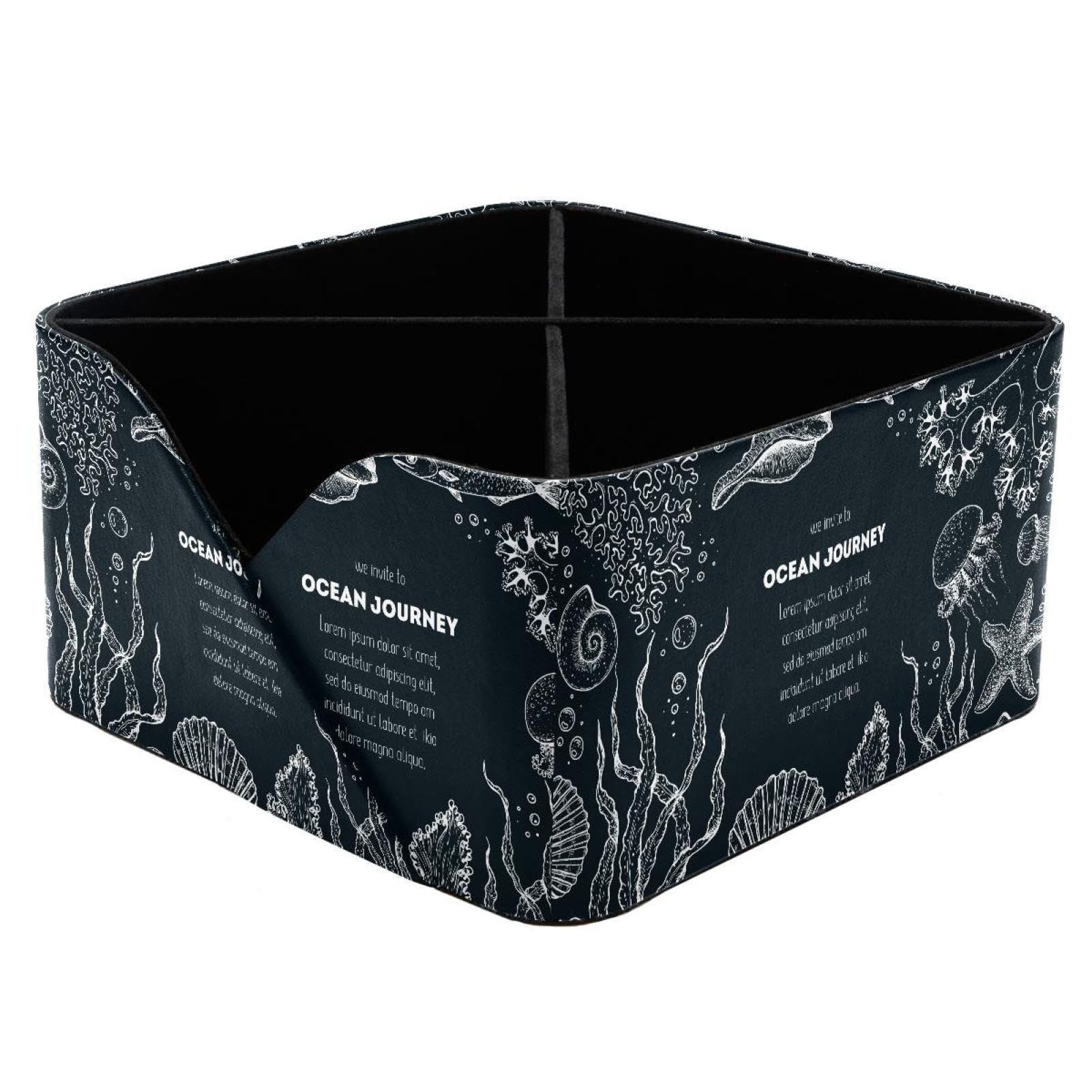 KengjuTesu Underwater World Coral Seashells Starfish Jellyfish Fish Pattern Desktop Organizer Pen Holder, Rectangular Pencil Cup for Office, Study and Makeup Stations