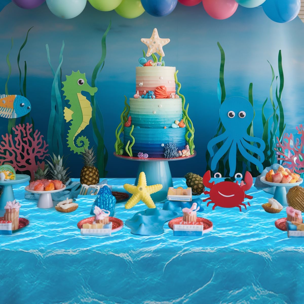 3 Pcs Ocean Waves Tablecloth Plastic 54 x 108 Inch Ocean Water Table Cover Blue Under The Sea Pool Beach Birthday Party Decorations Shower Supplies Beach Backdrop Ocean Decor