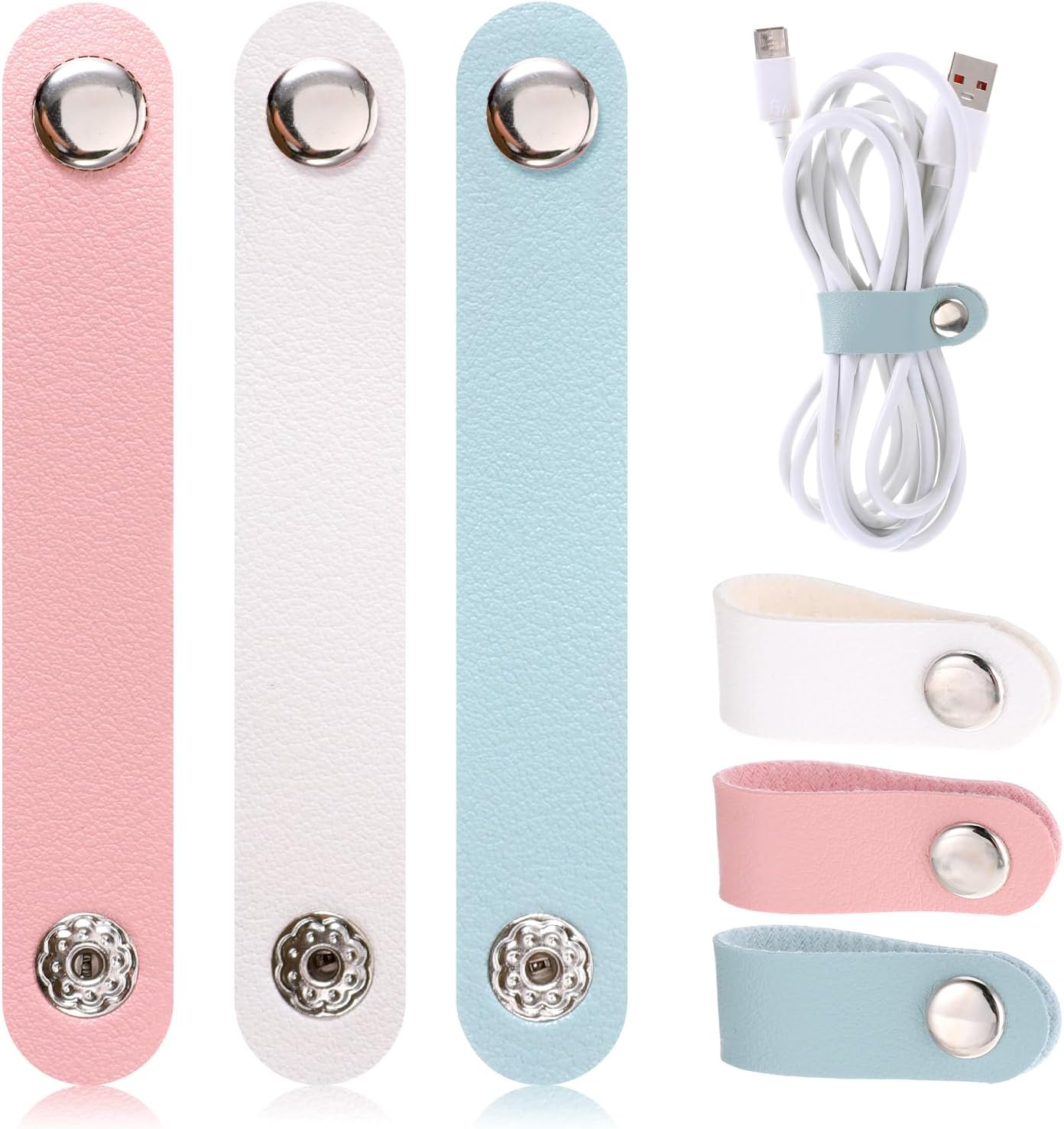 6 Pcs Leather Cord Organizer, Multipurpose Cable Organizer Reusable PU Cable Straps Clips Portable Cord Winder Keepers for Wire Ties Charging Cords Power Cords
