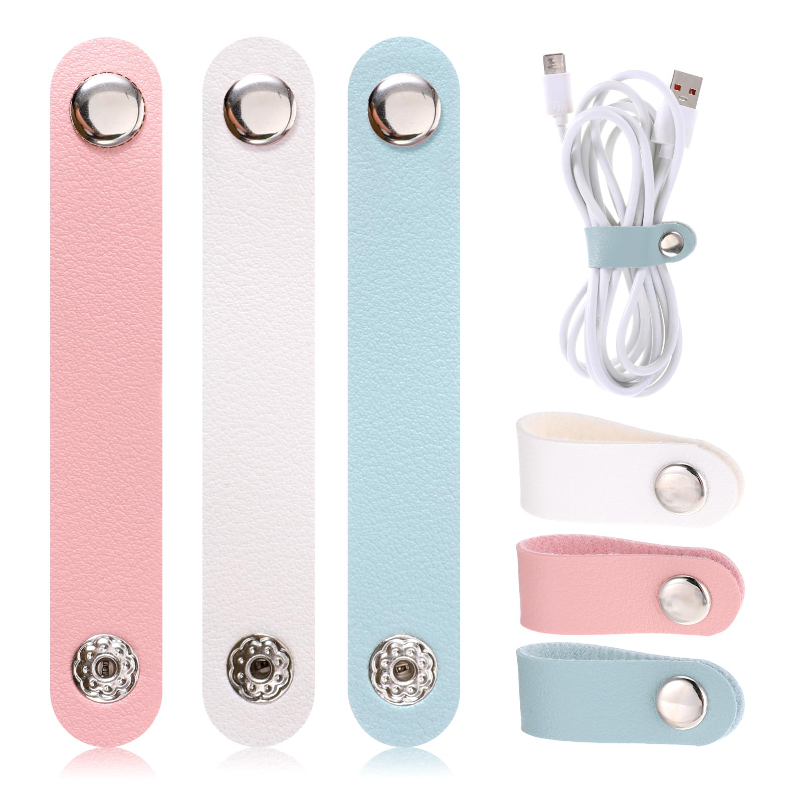 Muiltvoe 6 Pcs Cord Organizer, PU Leather Wire Organizer Management Reusable Cable Straps Clips Portable Cord Winder Keepers for Wire Ties Charging Cords Power Cords