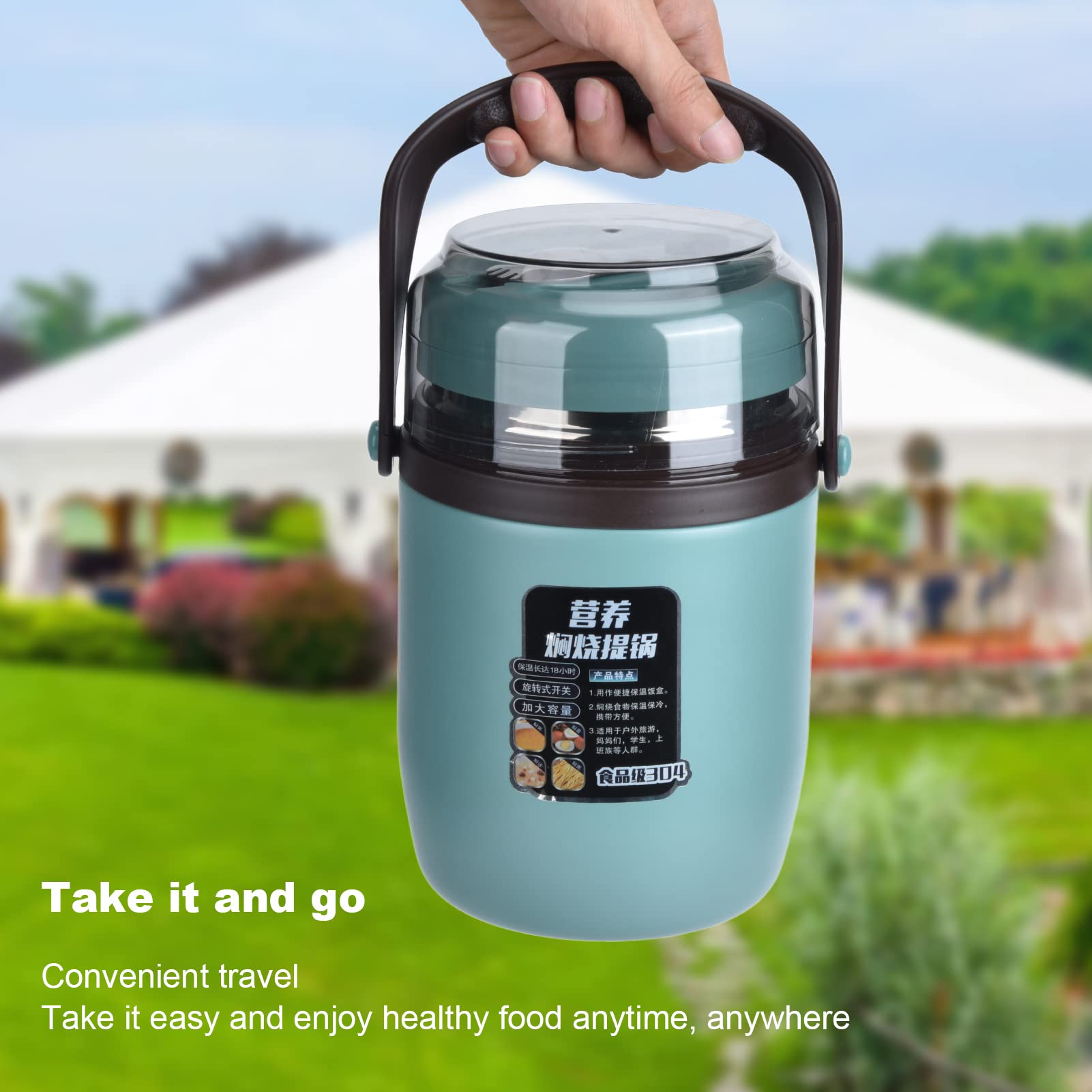 Contenedor de alimentos con aislamiento de acero inoxidable 304, lonchera, termo para comida caliente, lonchera térmica apilable multicapa a prueba de fugas de 2 litros (verde menta)