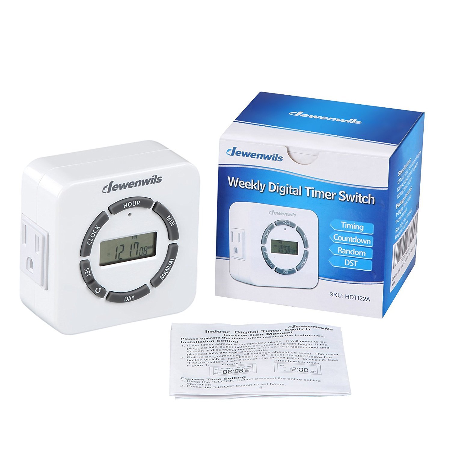 DEWENWILS 7 Day Digital Outlet Timer, 2 Grounded Outlets, Countdown