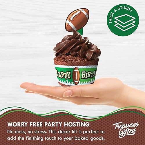 Miniatura 4 de Treasures Gifted Decoraciones y envoltorios para cupcakes de fútbol con el número 24 de feliz cumpleaños, decoraciones para fiestas de fútbol,