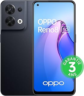 OPPO Reno 8 - Smartphone 5G - 8 Go RAM + 256 Go - Triple Capteur Photo 64 MP, Frontal 32 MP - Écran AMOLED 90 Hz 6,4” - Noir Chatoyant [version FR] (Reconditionné)
