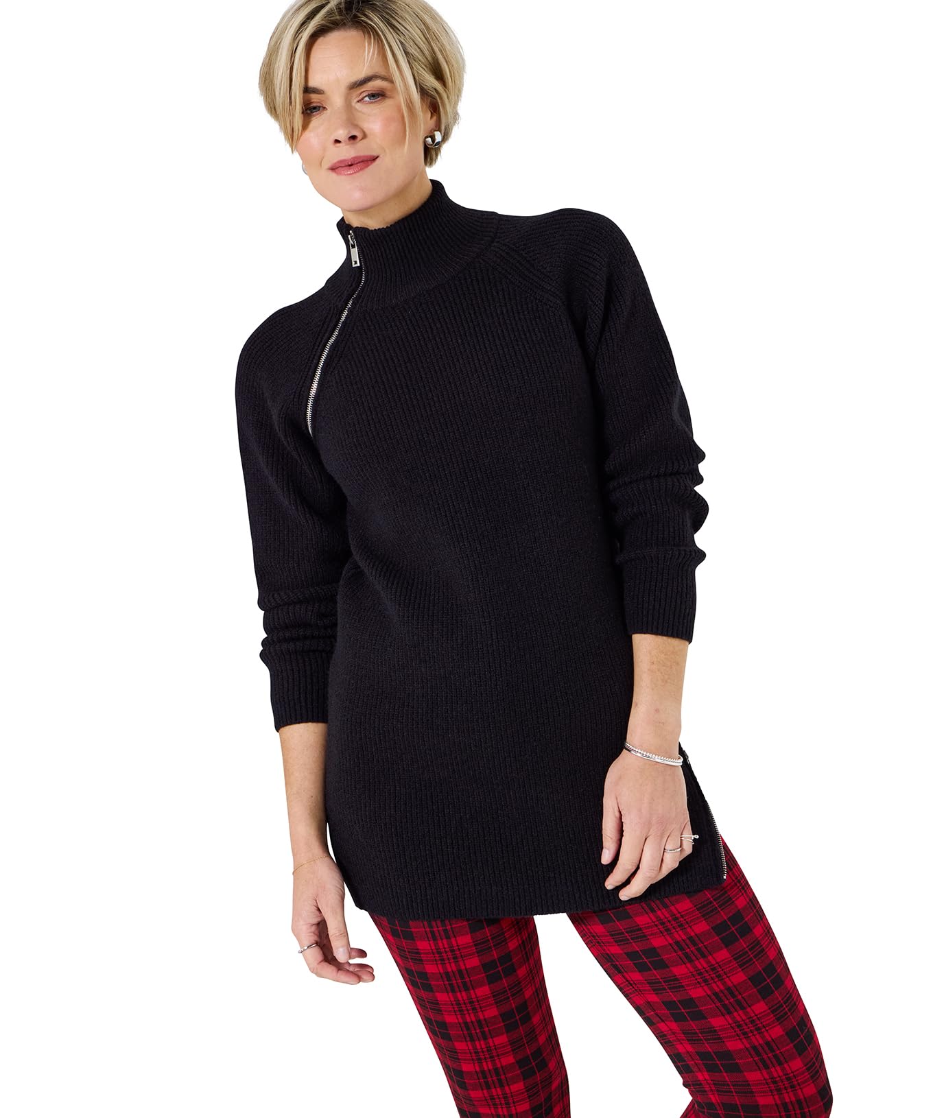 Joe Browns Women's Black Longline Zip Detail Jumper, Regular, Black, UK 8