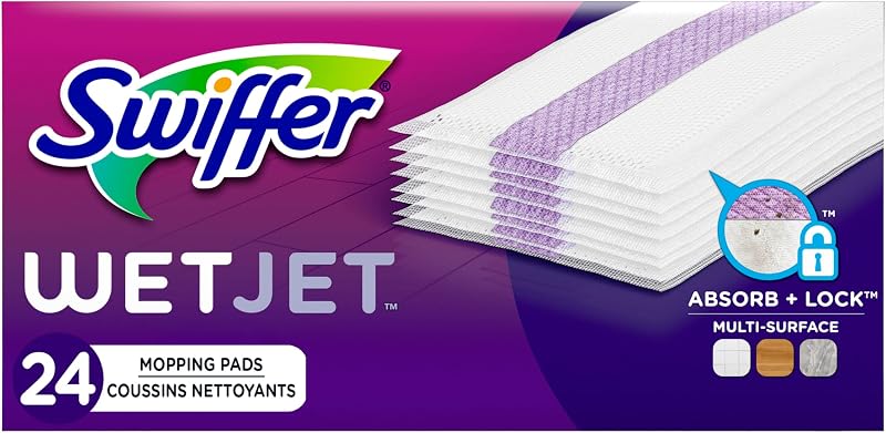 Wet Jet Mop Cleaning Pads Refill, Floor Cleaner for Mopping Wood, Laminate, Tile in Home, Bathroom, Kitchen, All Purpose Multi-Surface Spray Mop Pad for Floor Cleaning, 24ct