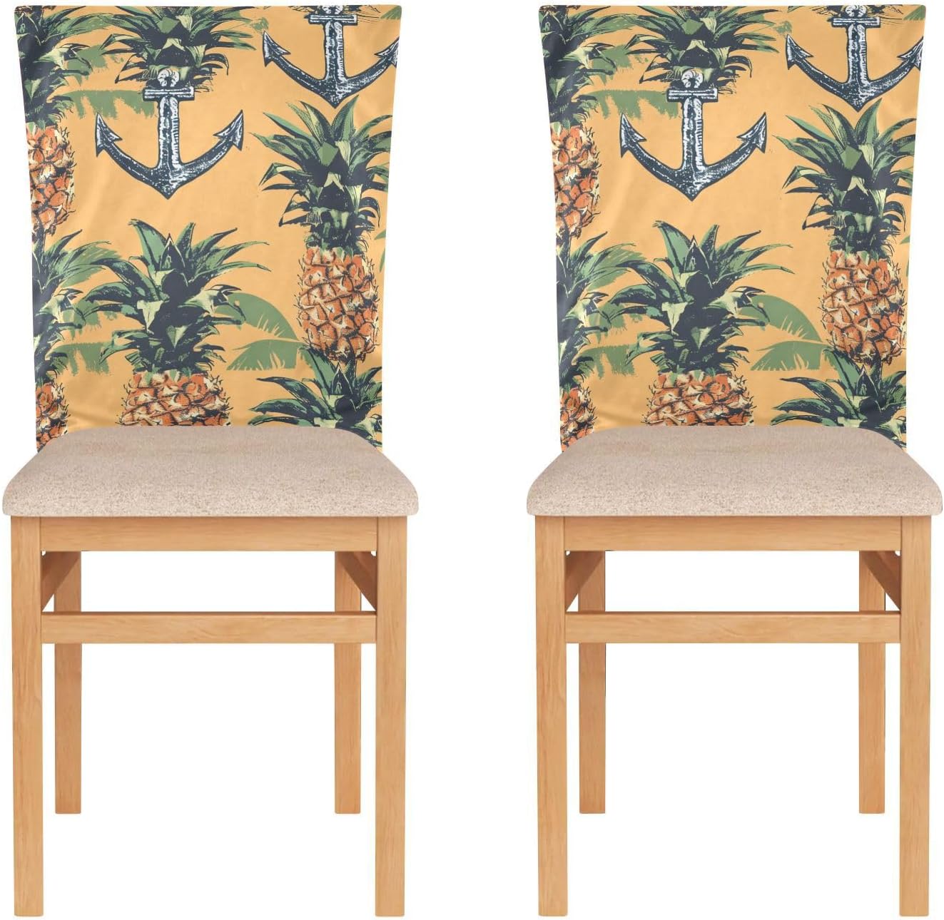 ALAZA Anchor Pineapple Chair Back Cover Set of 6, Washable Reusable Removable Chair Slipcovers Decorative Chair Cover for Home Kitchen Wedding Party