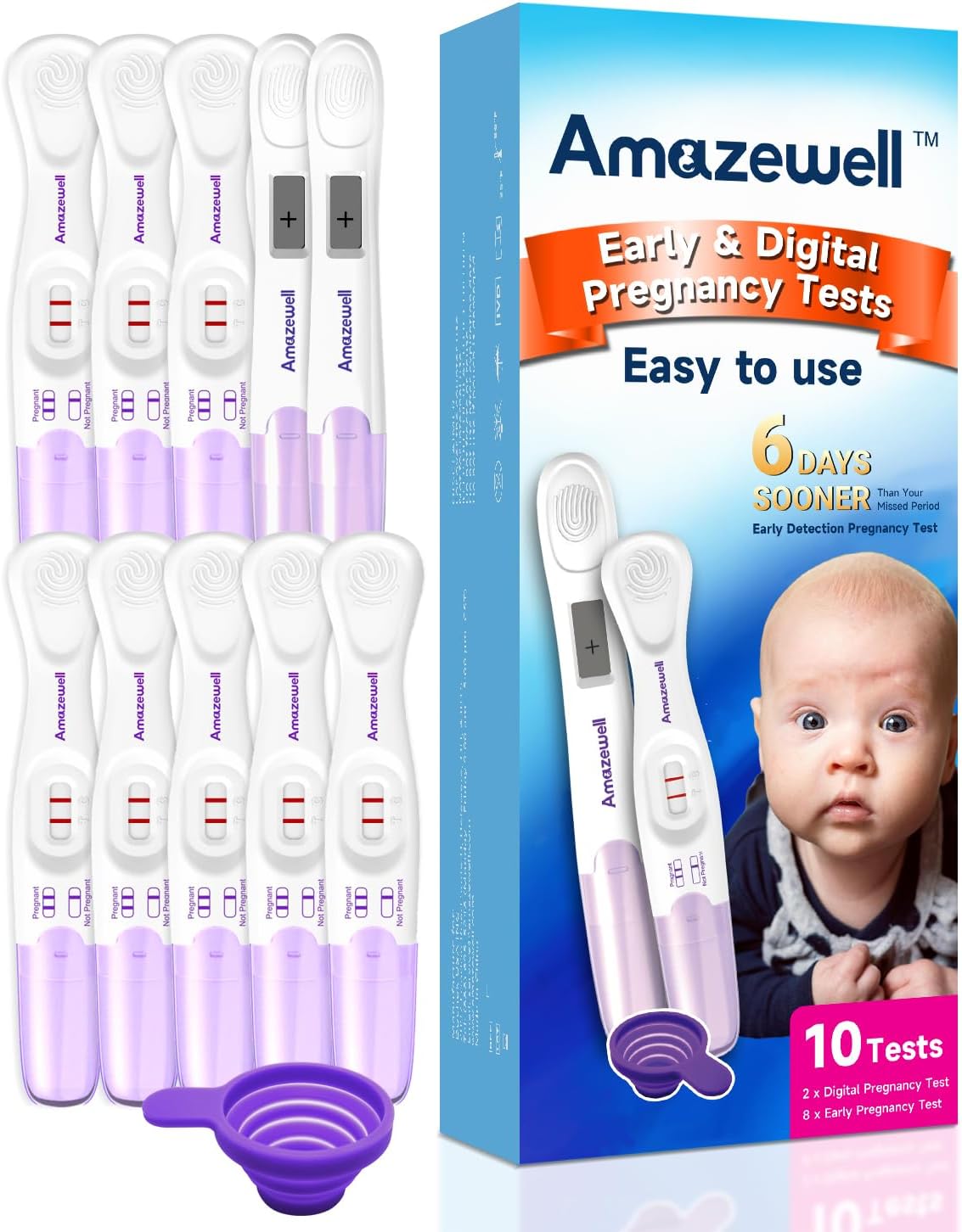 Early Detection Pregnancy Test Kit, Early Result Digital Pregnancy Test at Home, Pregnancy Tests with Cup,10 Tests(2 Digital+8 Early+1 Urine Cup)