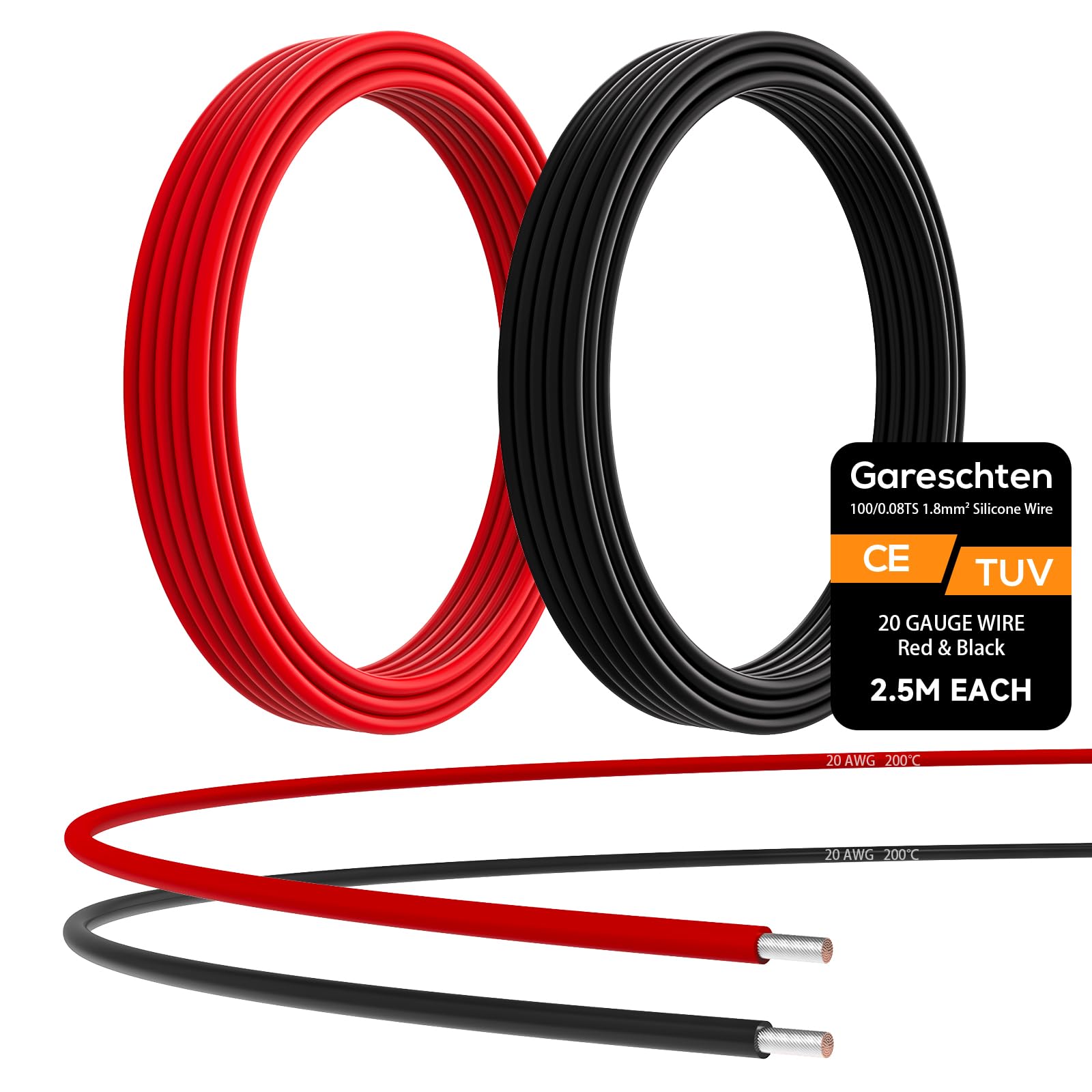 20 AWG Flexible Silicone Electrical Wire Kit (2.5m Red + 2.5m Black), High Temp Resistant Tinned Copper Hookup Wire, Super Soft Stranded Cable for RC Battery, 3D Printer, DIY Electronics
