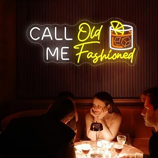 Large Call Me Old Fashioned Neon Sign for Wall Decor with USB Dimmer, | Whiskey Led Sign Call Me Old Fashioned Neon Light for Bar Man Cave Pub Party Decoration，Carving, Multi-Color, 22”X9.5”