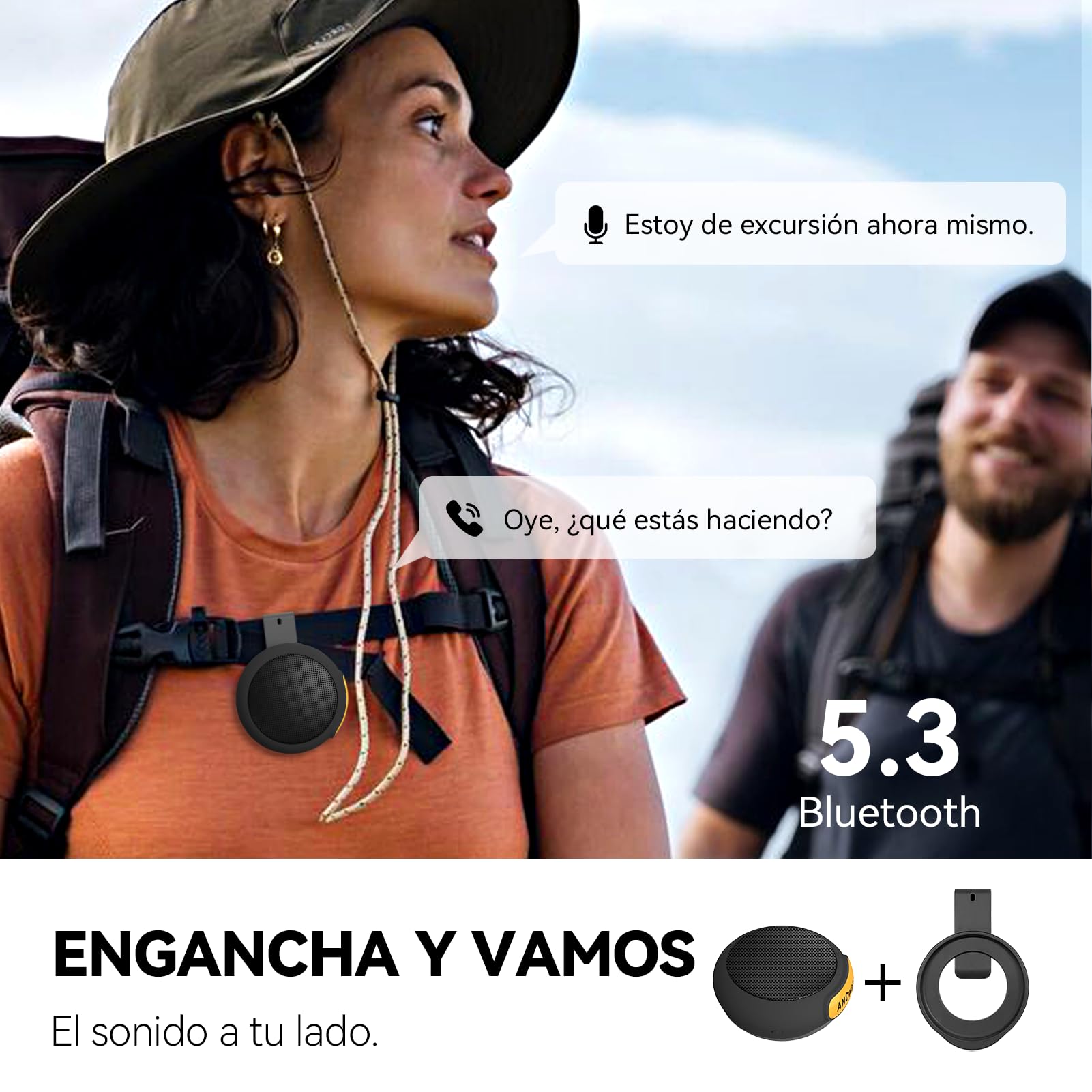 ANCwear Altavoz Bluetooth 5.3 Mini con Clip y Muñequera, Resistencia IPX6, 17 Sonidos de Ruido Blanco, 9,5 h para Baño, Deporte, Bici y Viaje