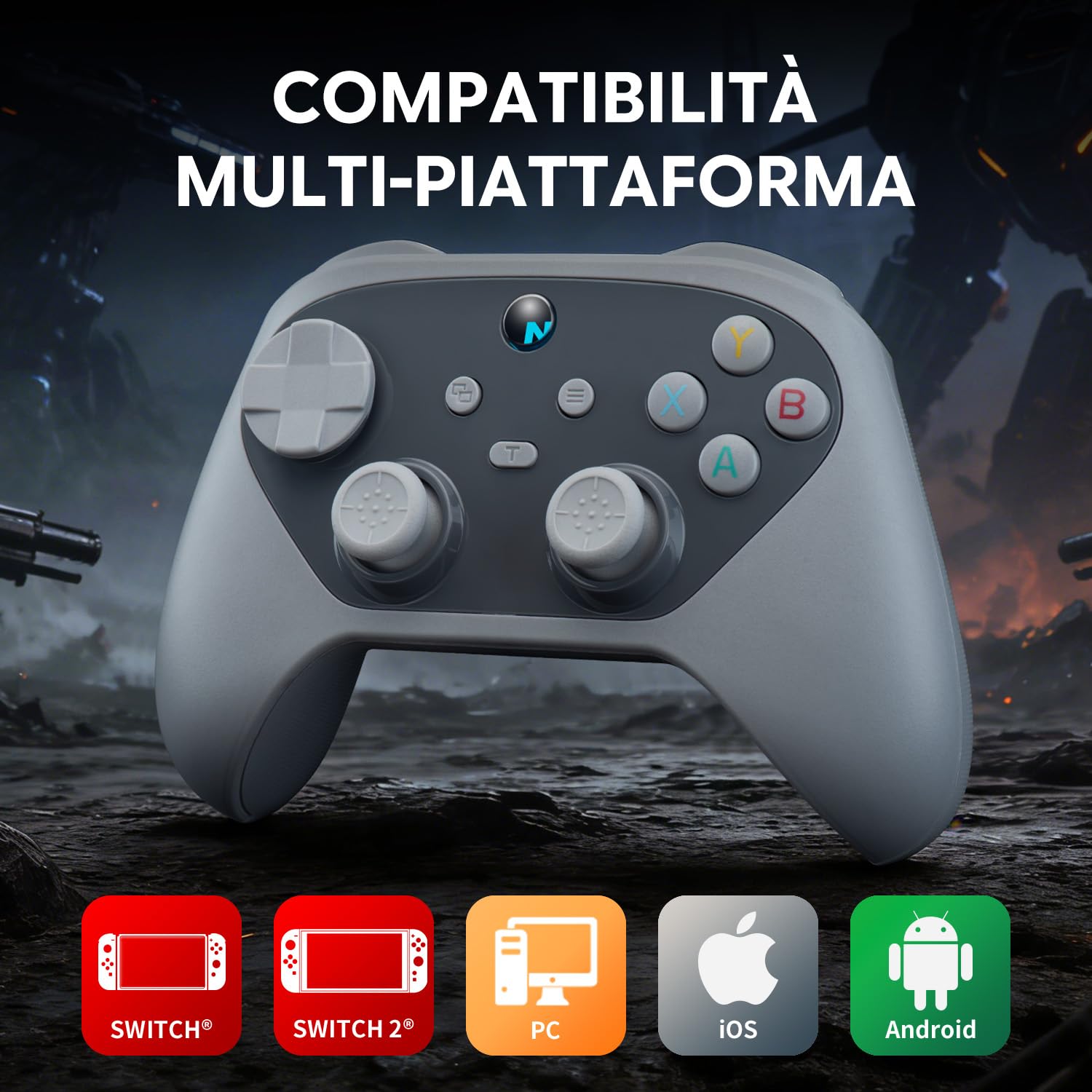 NITHO KARMA Controller Wireless Compatibile con Switch, Switch 2, PC, iOS e Android, Gamepad con Hall Effect, Tasti Posteriori Programmabili, Turbo, Giroscopio a 6 Assi e Doppia Vibrazione – Grigio