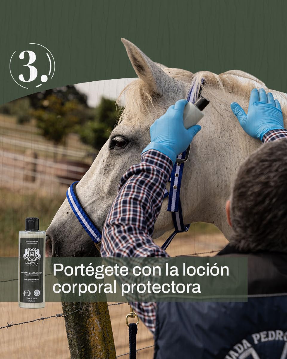 Opakowanie do pielęgnacji skóry dla koni, psów i kotów Maktuk Horses. Składa się z regenerującego kremu przeciwswędzącego I 200 ml I i Micelar Cleanser I 100 ml I
