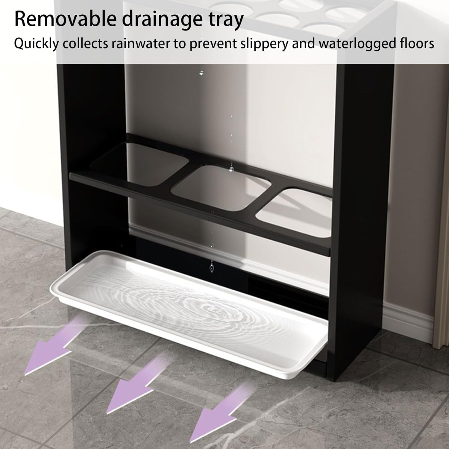 Umbrella Storage Stand with Removable Drip Tray - Indoor Umbrella Holder for Entryway, Hotel Lobby & Office - Multipurpose Walking Stick nizer, Space-Saving Design