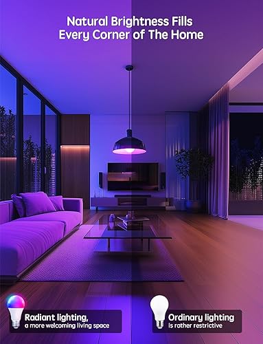Miniatura 2 de Paquete de 8 bombillas inteligentes, A19 E26 850LM WiFi y Bluetooth RGBWW que cambia de color, bombilla LED RGBWW compatible con Alexa y Google
