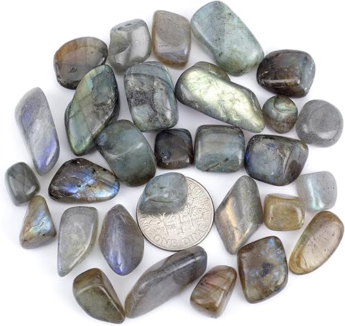 Miniatura 4 de ZenQ Chips de piedra pulida de labradorita de 1 libra trituradas piezas de cuarzo de cristal natural