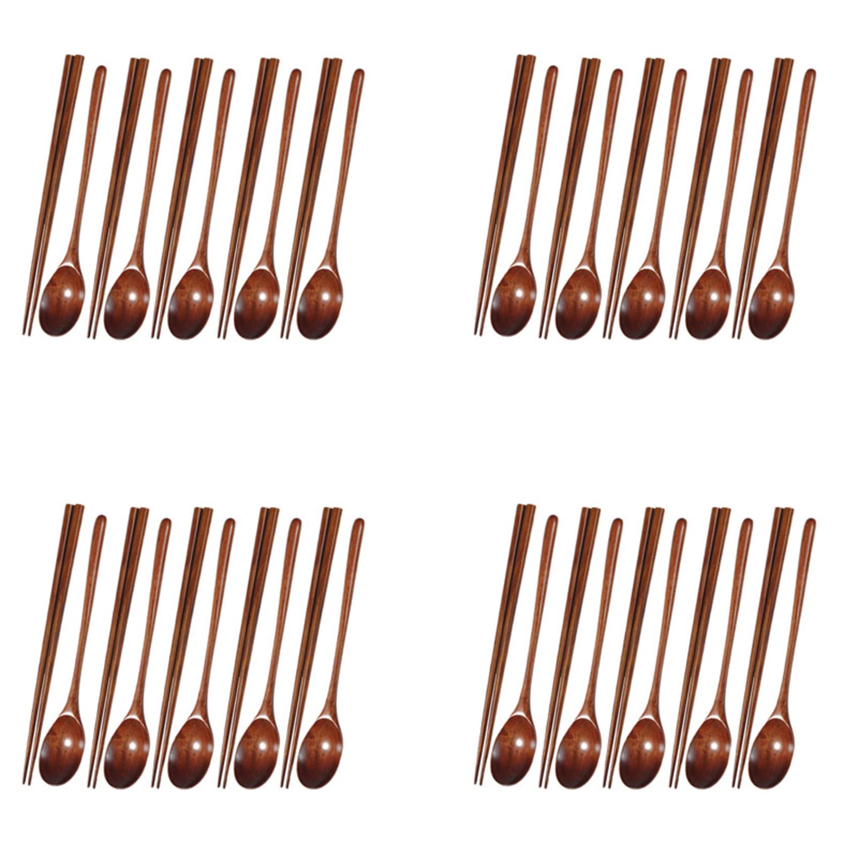 Hndhbfgrt 20X Teak Wooden Spoons and Chopsticks Set, Non-Stick Spoons Soup-Teaspoon for Kitchen Cooking Utensil Tools