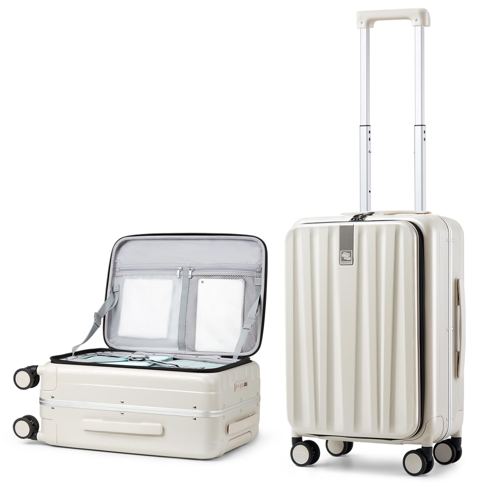 Hanke Handgepäck Koffer PC Hartschalenkoffer mit 360° Spinner Rädern Frontöffnung Reisekoffer