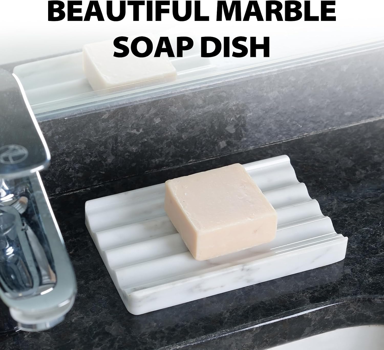 Soap Holder, Marble Soap Dish for Shower, Bar Soap Holder with Water Ripple Design, Easy Cleaning Soap Saver for Kitchen Sink，Bathroom, Executive Italian Natural Stone Soap Tray(Bianco Carrara) image 5
