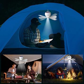 Portable Camping Fan with Lights & Starry Projection, Rechargeable Hanging Tent Fan with Remote Timer,3600mAh Battery Powered Ceiling Fan for Car RV Survival Kit Camping Essentials