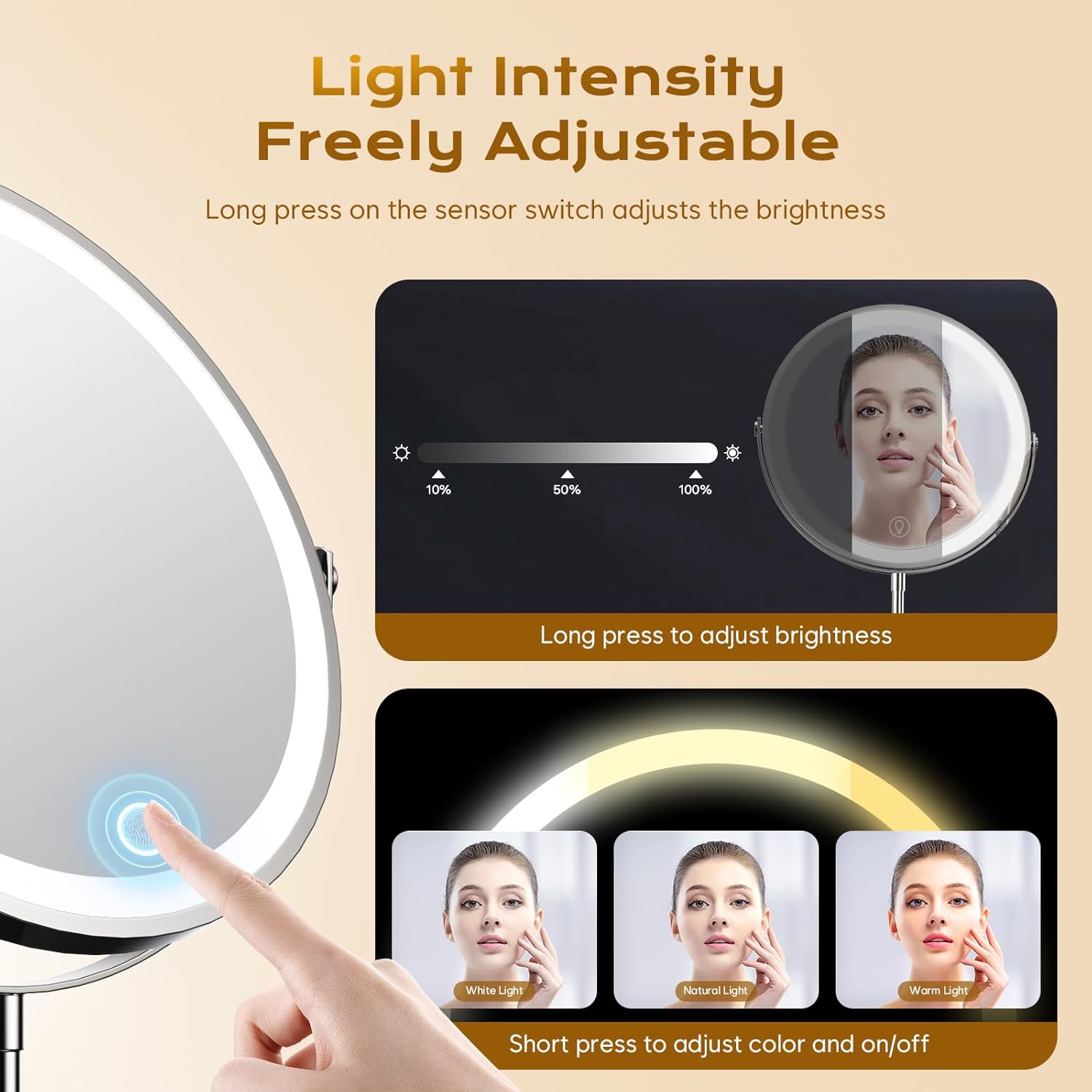 9 Makeup Mirror with Lights, 20X Vanity Mirror with Lights,3 Color Height Adjustable Lighted Makeup Mirror with Magnification, 5000mAh Rechargeable 360° Double Sided LED Mirror for Desk, Women Gift