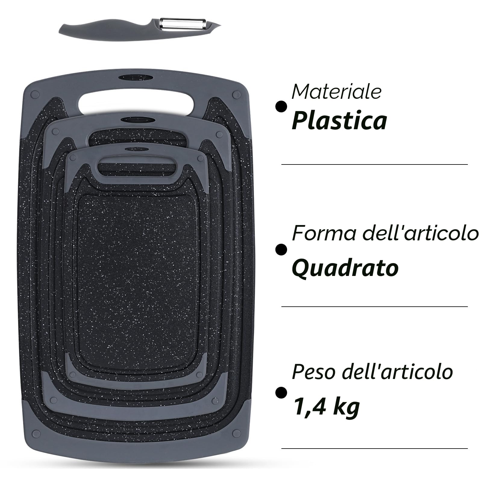 SKERITO Set di taglieri da cucina taglieri in plastica senza BPA con piedini antiscivolo e scanalatura profonda per lo sgocciolamento del succo tagliere lavabile in lavastoviglie 3 pezzi
