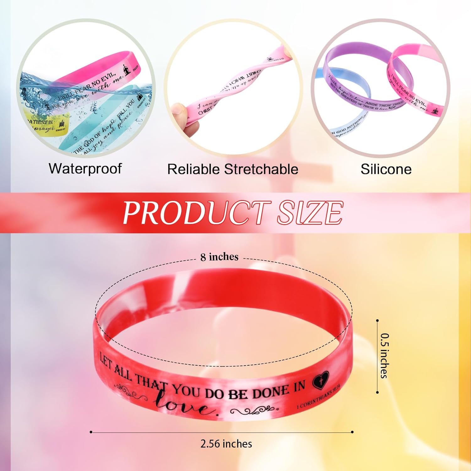 Unittype 240 Pcs Christian Mother's Day Bracelets Bible Verse Silicone Bracelets Bulk Scripture Rubber Wristbands Religious Church Gifts for Church Women Men Birthday Baptism Favors(Rainbow Color)