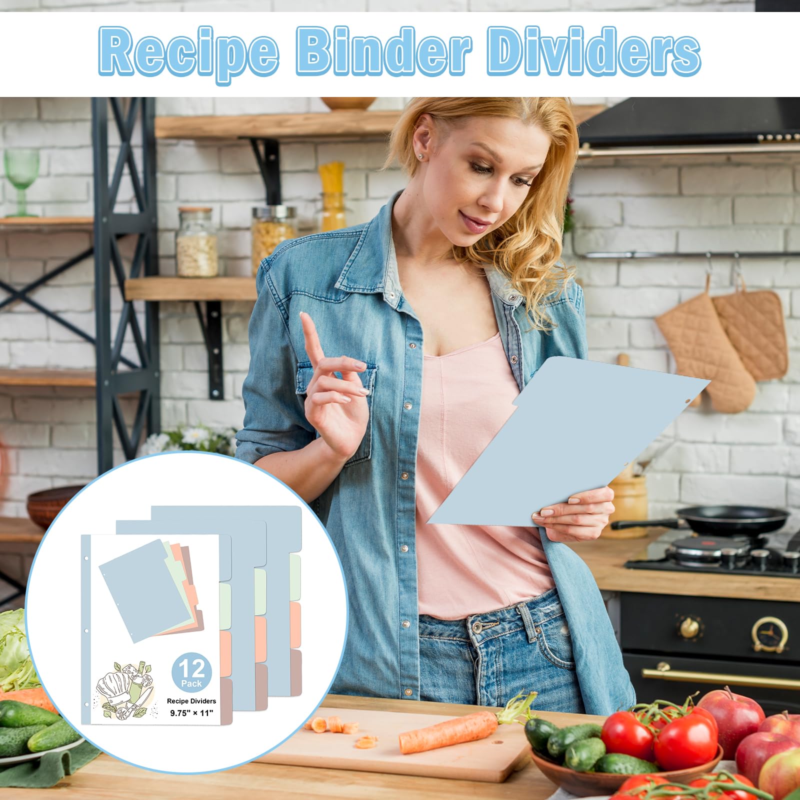 Morandi Rezept-Trennblätter für 3-Ringbücher mit 4 Registerkarten, 24,9 x 27,9 cm, Papier, Rezeptbuch, Trennblätter, blanko, Rezept-Organizer, personalisierbar, für die Küche