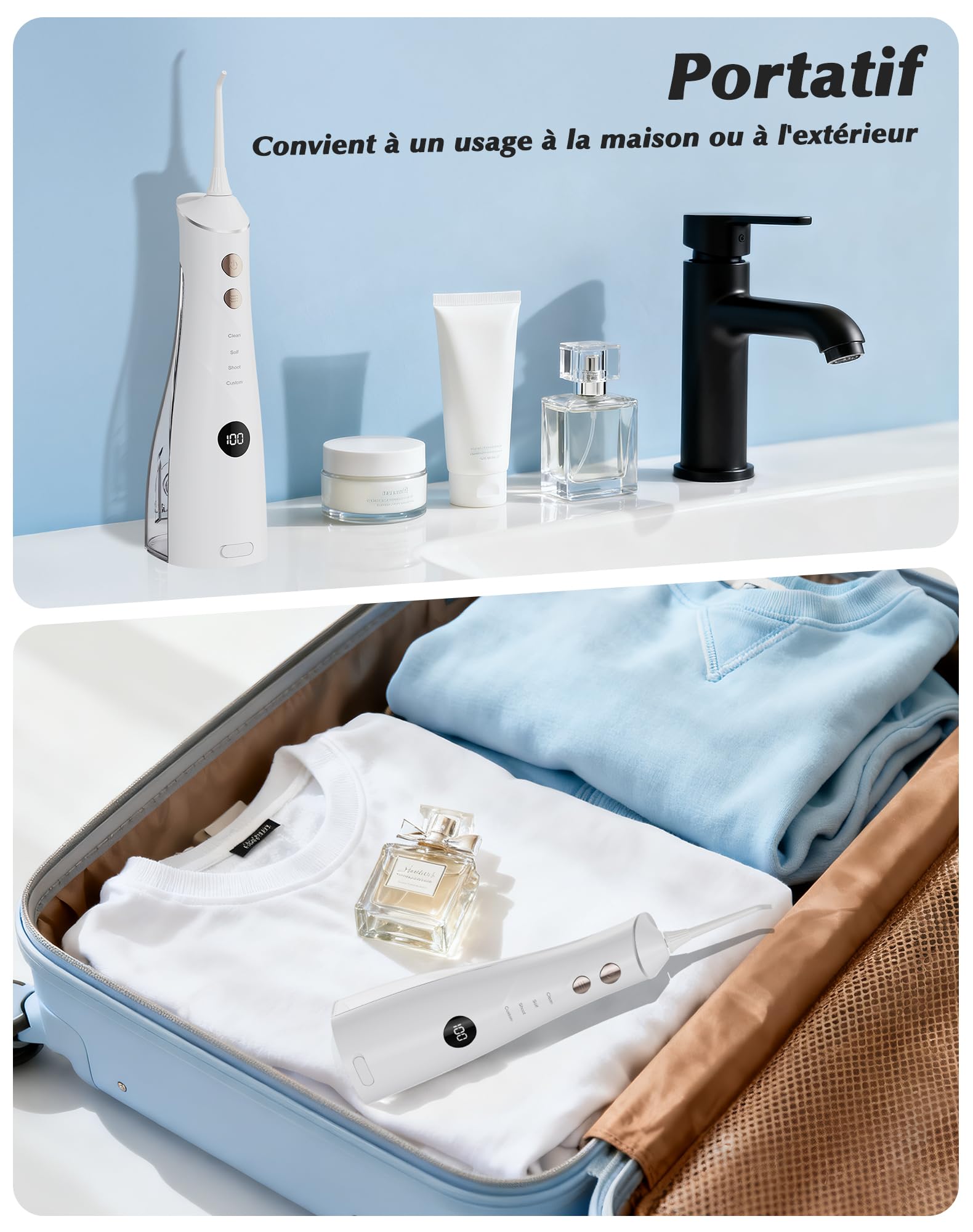 Hydropulseur Dentaire, Jet Dentaire Vainqueur du Test 2025, 5 Embouts et 4 Modes, Nettoyage Interdentaire, Soins Bucco-Dentaires, Grand Réservoir, Étanchéité IPX7, pour la Maison et Les Voyages