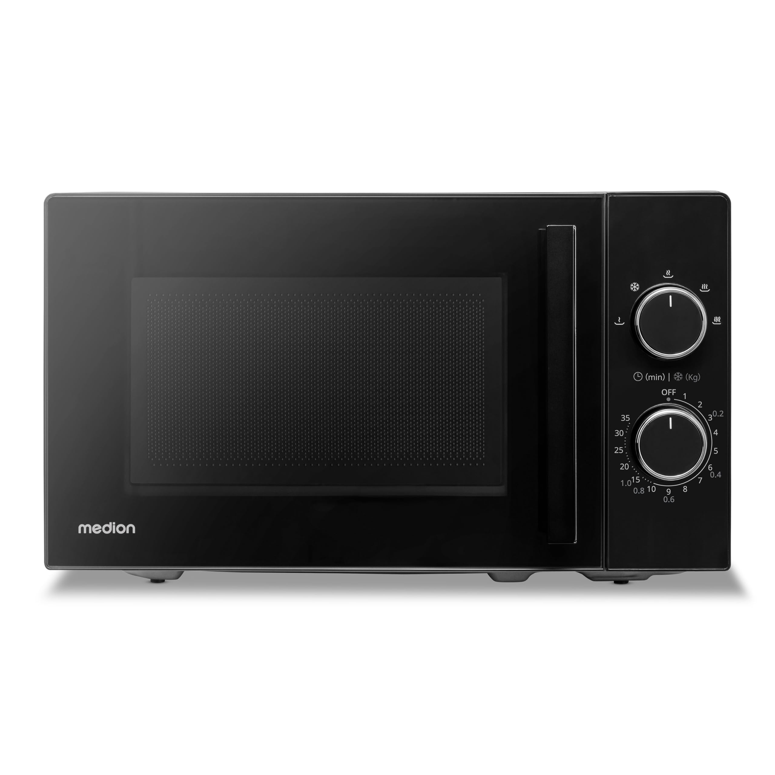 MEDION Micro-ondes (20 litres, 800 watts, 5 vitesses de micro-ondes, fonction décongélation, minuterie, plateau en verre, compact, MD12011) noir