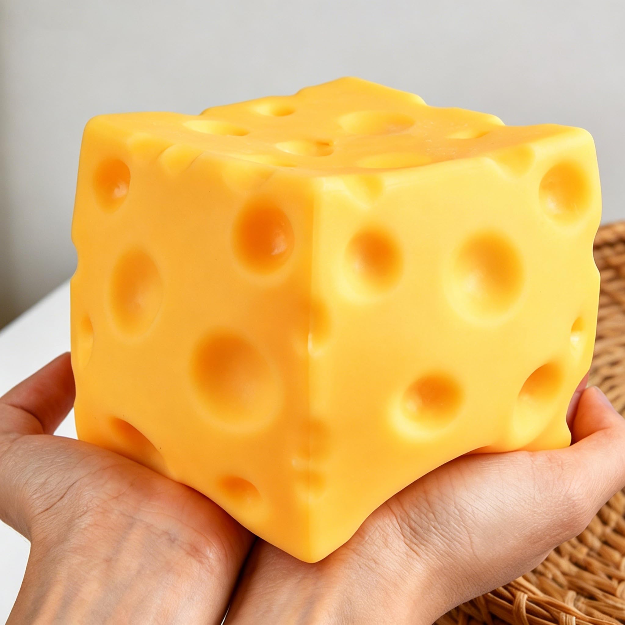 Cheese Squishy, 10cm Giant Cheese Squishy Fidget Toys, Squishies Slow-Rebound Sensory Toy, Realistic Design, Soft Squishys Stress Relief Squeeze Ball for Anxiety Relief