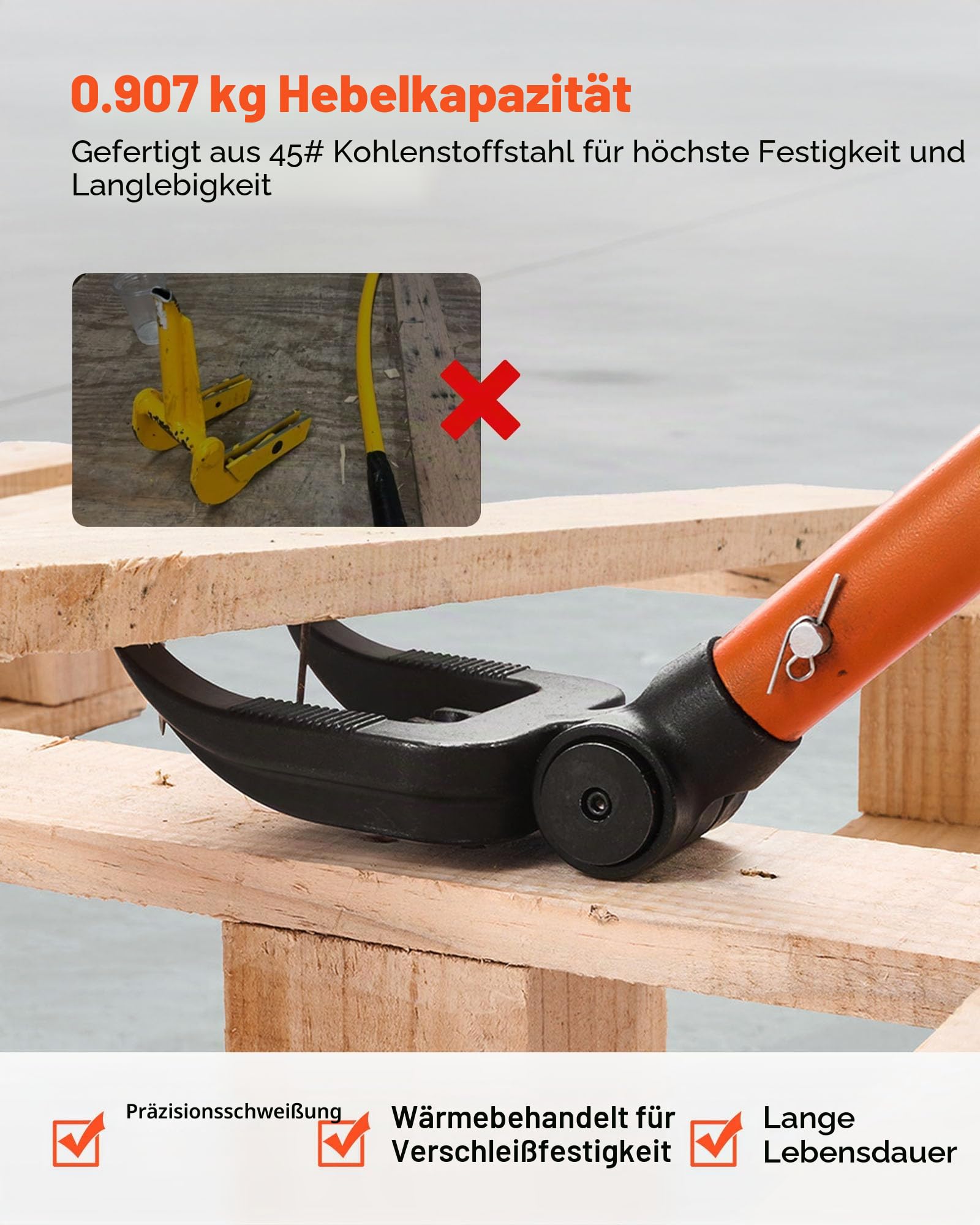 VEVOR Plattenheber, 907 kg Tragkraft, 1270 mm Gesamtlänge, mit Handschuhen & Nagelzieher, schwere Paletten-Buster für Aufhebeln von Bodenbelägen, Rahmen, Dächern, Verkleidungen & Gipskartonplatten