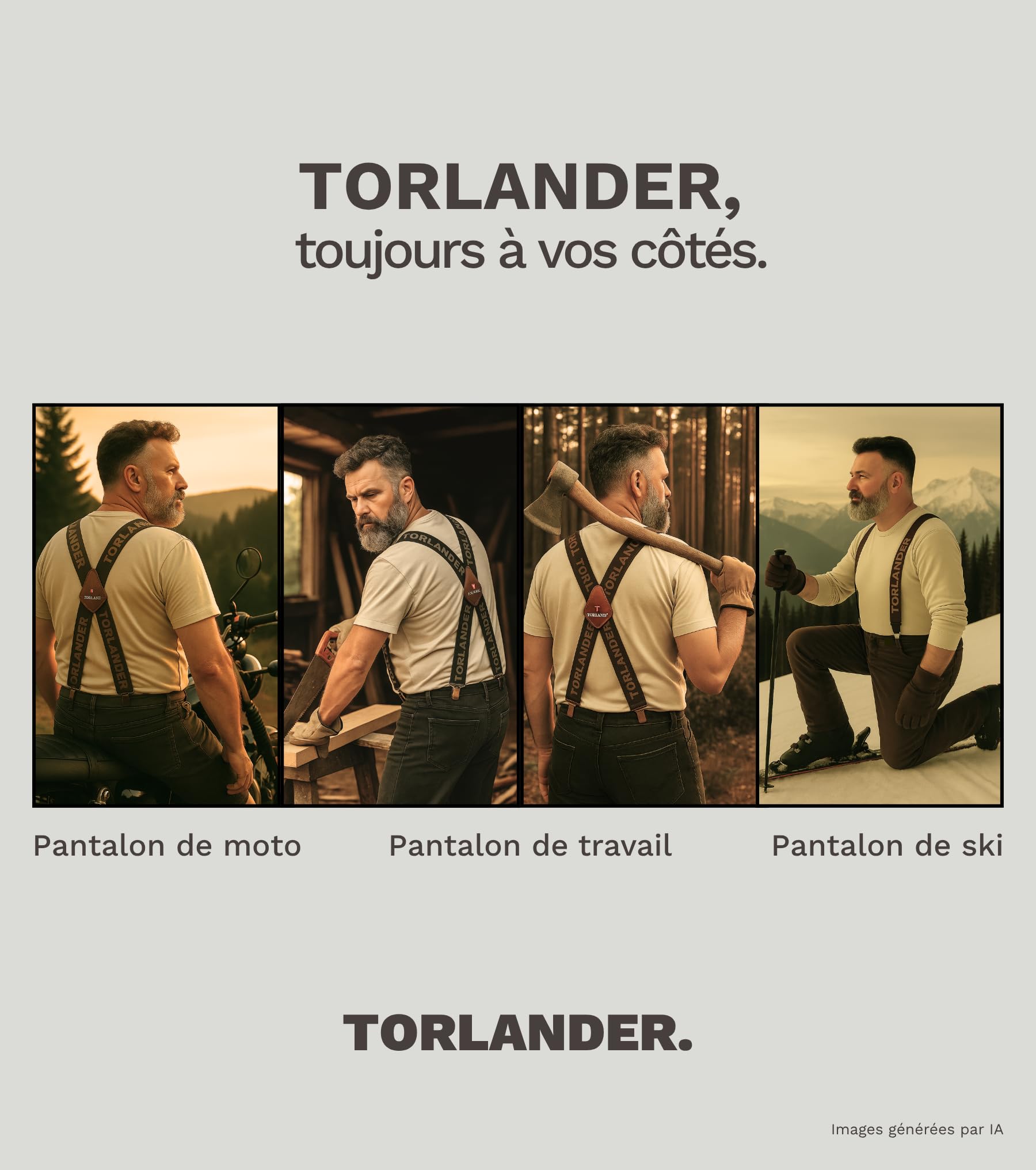 Bretelles homme extra larges, en cuir de vachette véritable, largeur 5 cm, pour pantalons de travail et de ski | Longueur max. 135 cm, pour les personnes mesurant jusqu’à 2 m
