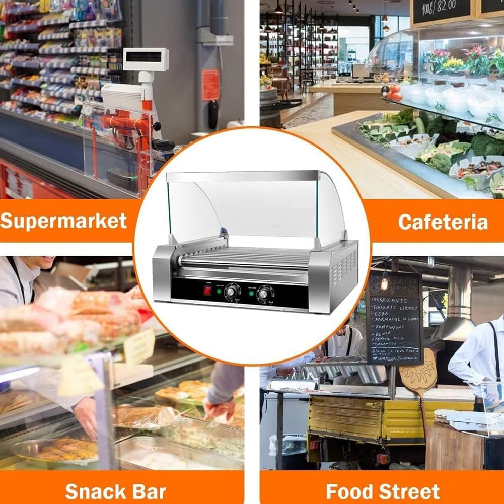 Grill do hot dogów ze stali nierdzewnej, podwójna regulacja temperatury, pojemność 11 patyczków do idealnych kiełbasek, idealny na grilla, imprezy i do gotowania na świeżym powietrzu
