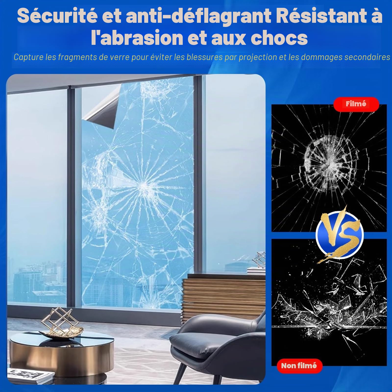 Film Occultant Fenêtre 90 x 250 cm Film Adhesif Effet Miroir D'Intimité Filtre Fenetre Anti Regard Anti Chaleur UV sans Tain pour Fenetre pour Maison Bureau Magasin, Argent