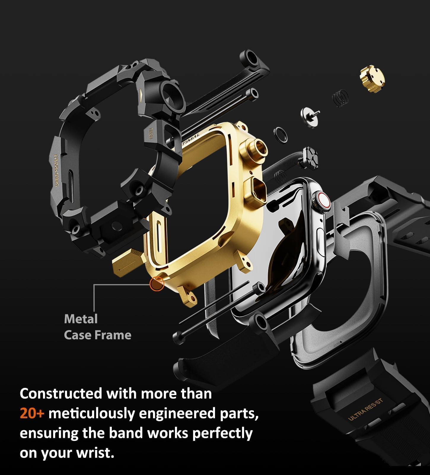 ULTIMAL Coque robuste avec bracelet pour Apple Watch de 49 mm, compatible avec Apple Watch Ultra 3/2/1, coque antichoc de qualité militaire pour iWatch bracelet tactique pour homme