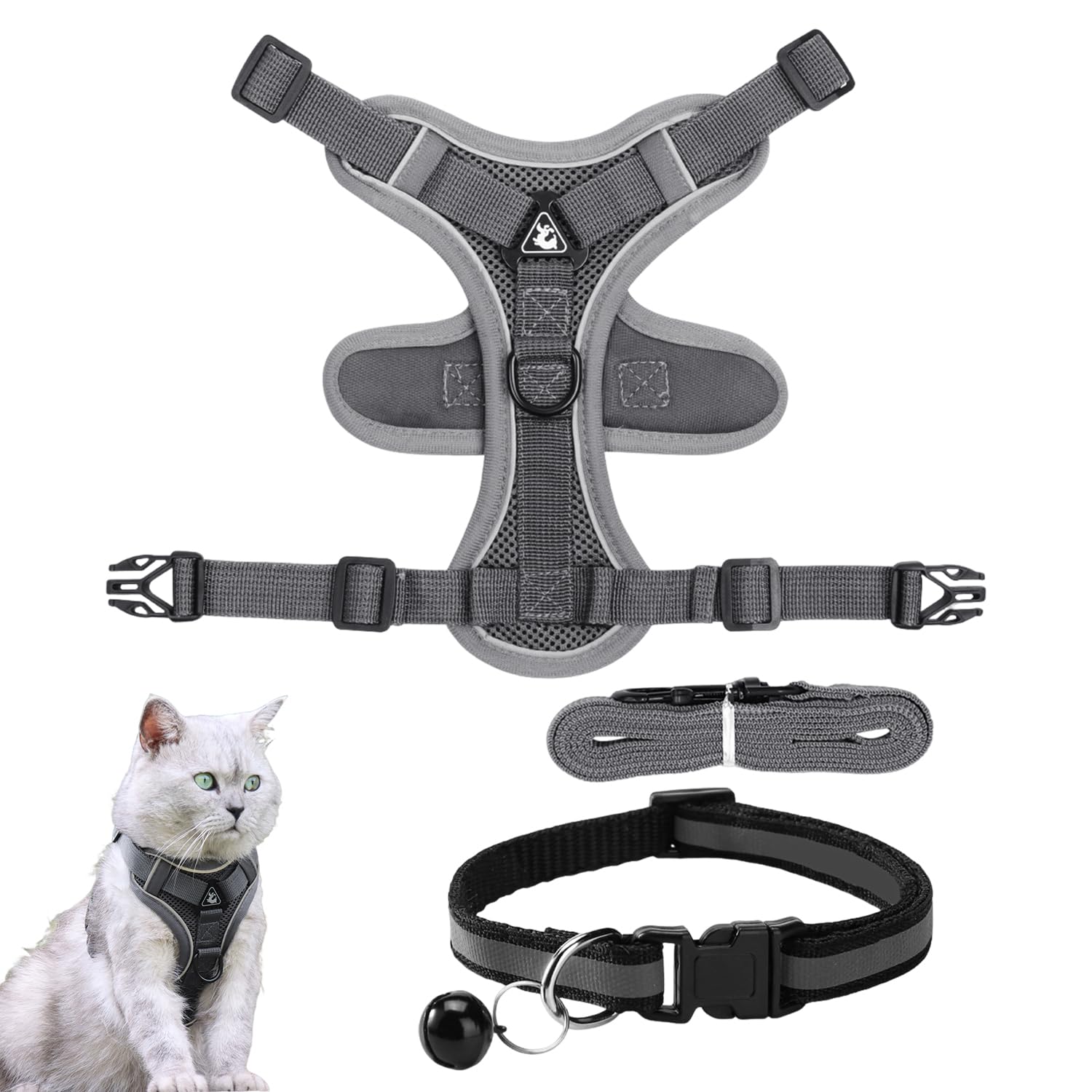 1 Pezzo di Pettorale per Animali Domestici con Guinzaglio, 1 Pezzo di Collare Riflettente per Animali Domestici, Collare per Gatti, Guinzaglio per Camminare All'Aperto.