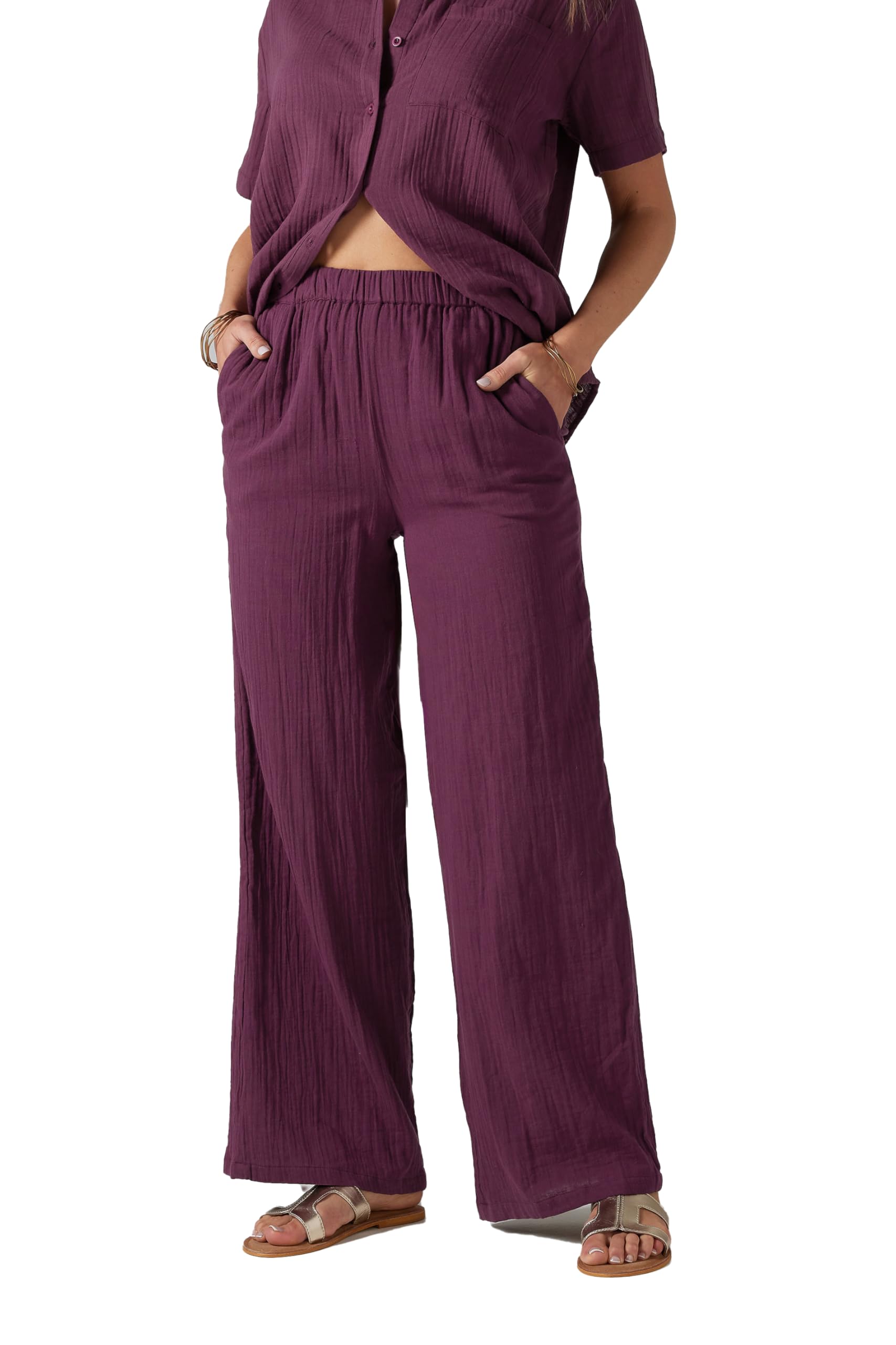Long Tall Sally Women's Dark Red - Lts Tall Cotton Cheescloth Wide Leg Trousers