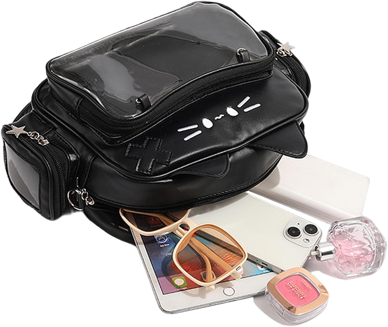 Cute Cat Ita Bag Backpack – Kawaii Pin Display Crossbody Bag for School & Cosplay, Black - Image 3