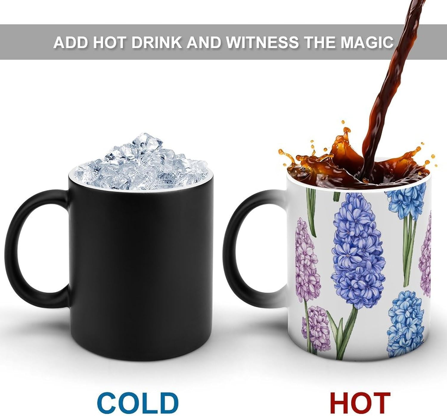 Blue Purple Hyacinths Flowers Color Changing Mug Heated Ceramic Cup Heat Sensitive Coffee Mug Fun Gift