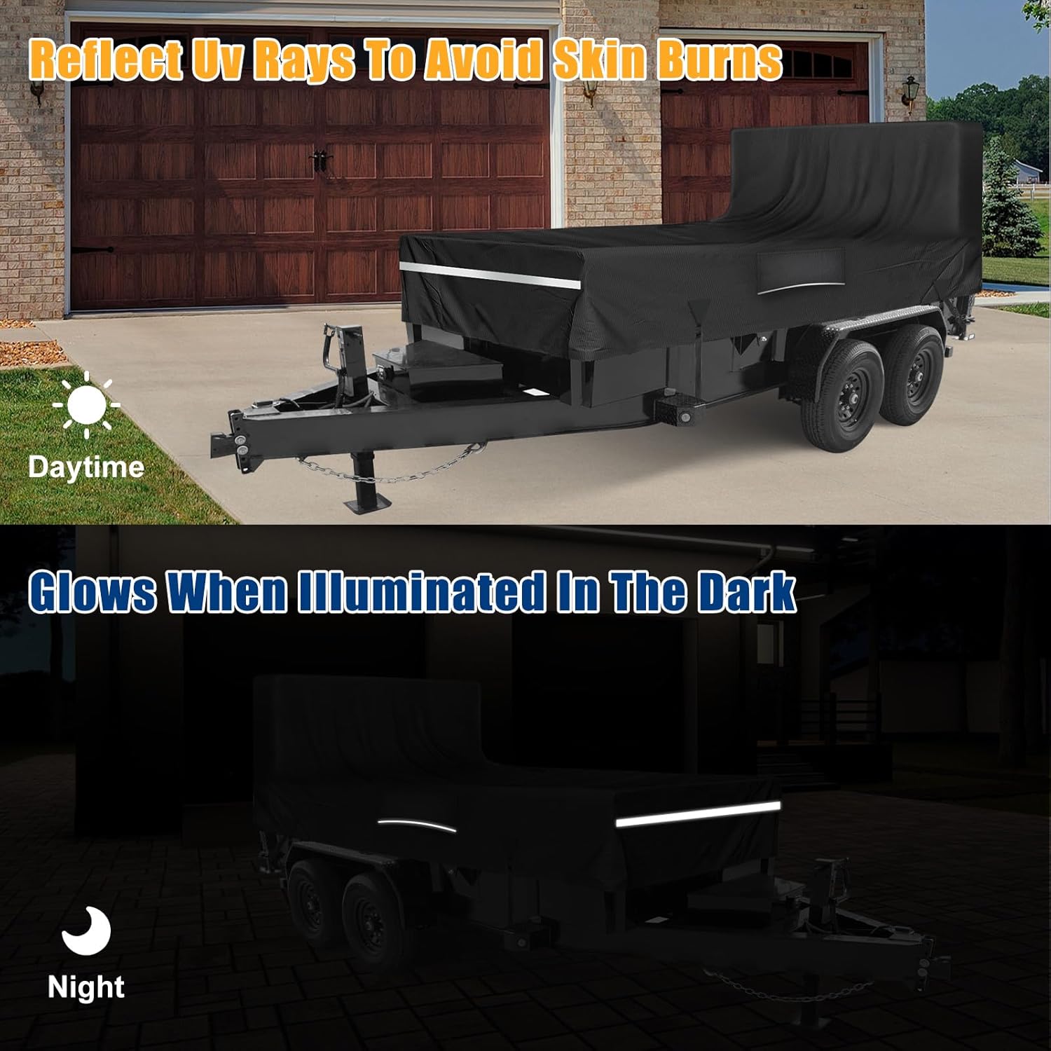 Utility Trailer Cover, 7x14 Trailer Cover with Rear Landscape/Ramp Gate 48” to 60” high, 600D Waterproof Windproof Heavy Duty Black Dump Trailer Cover, Fits 7 x 14 FT (W x L)