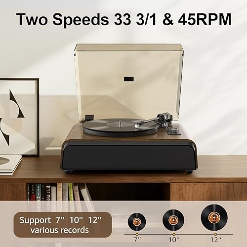 Miniatura 4 de Tocadiscos de alta fidelidad con sistema de sonido de 2.1 canales, subwoofer integrado para graves mejorados, reproductor de discos de vinilo con