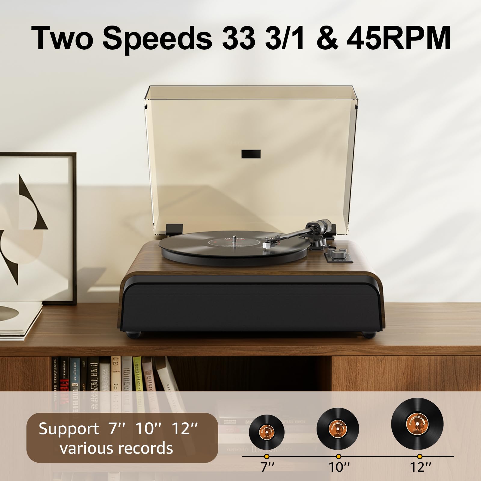 Plattenspieler High-Fidelity-Plattenspieler mit 2.1-K-Soundsystem, eingebauter Subwoofer für verbesserten Bass, Vinyl-Schallplattenspieler mit Magnetkartusche BT5.3-Wiedergabe