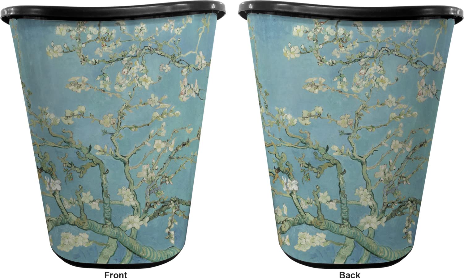 Almond Blossoms (Van Gogh) Waste Basket - Double Sided (Black)