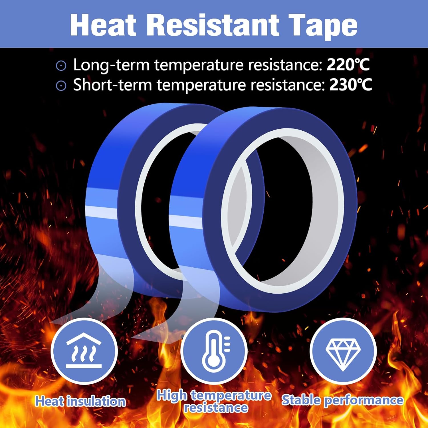 2 Rolls 20mm × 30m (98ft) Blue Sublimation Tape Heat Transfer Tape Sublimation Heat Resistant Tape, Heat Transfe Tape for Sublimation Printer Electronic Soldering, No Residue - Image 4