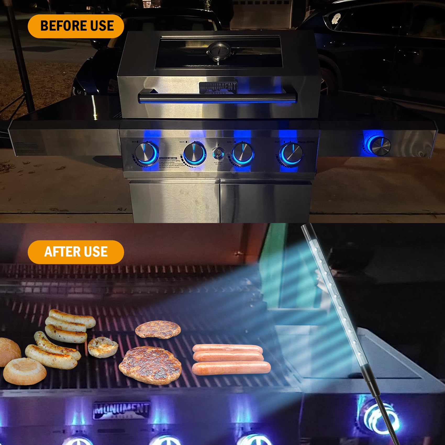 Luz USB para parrilla de barbacoa para parrillas de gas Monument, luces de parrilla superbrillantes, regalos para hombres, accesorios para parrilla de gas Monument 25392, baterías no incluidas, 6