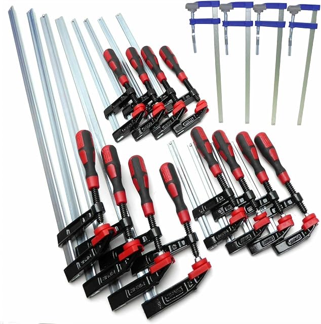 F Clamps Bar Clamp 16pc Set Quick Slide Wood Clamp 4 x 150mm 4 x 300mm 4 x 600mm & Bonus 4pc Profile clamp 300mm